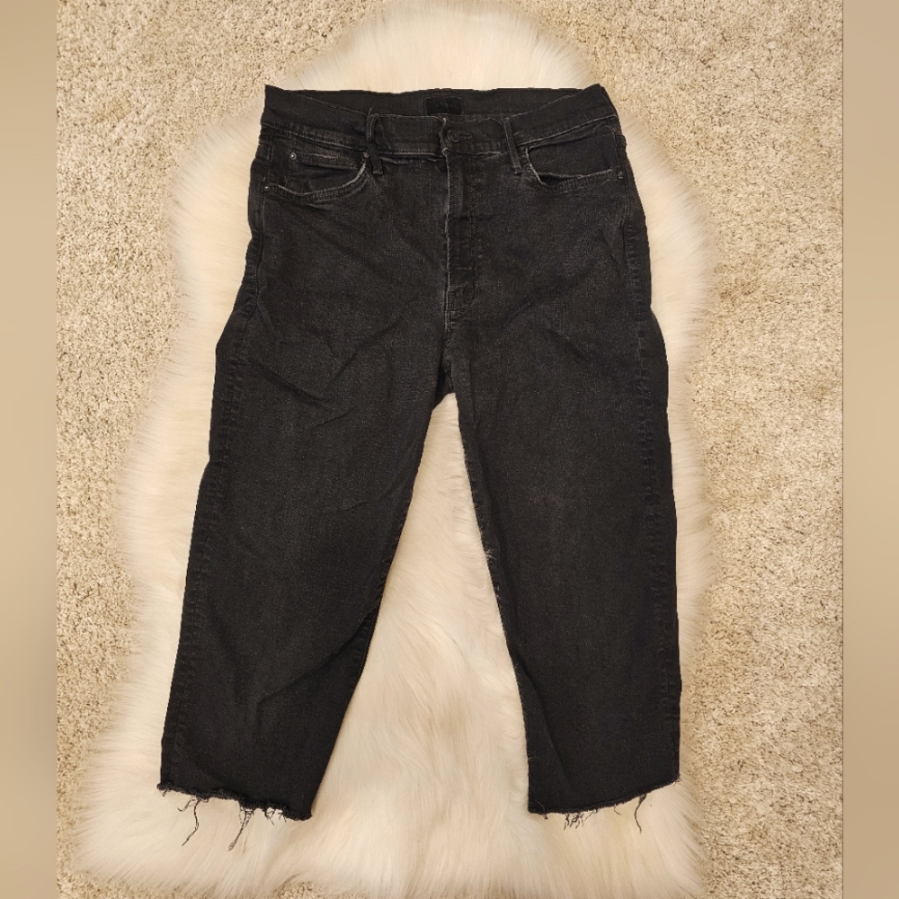 Mother High Waisted Rascal Knicker Fray Black Size 30 Excellent Condition